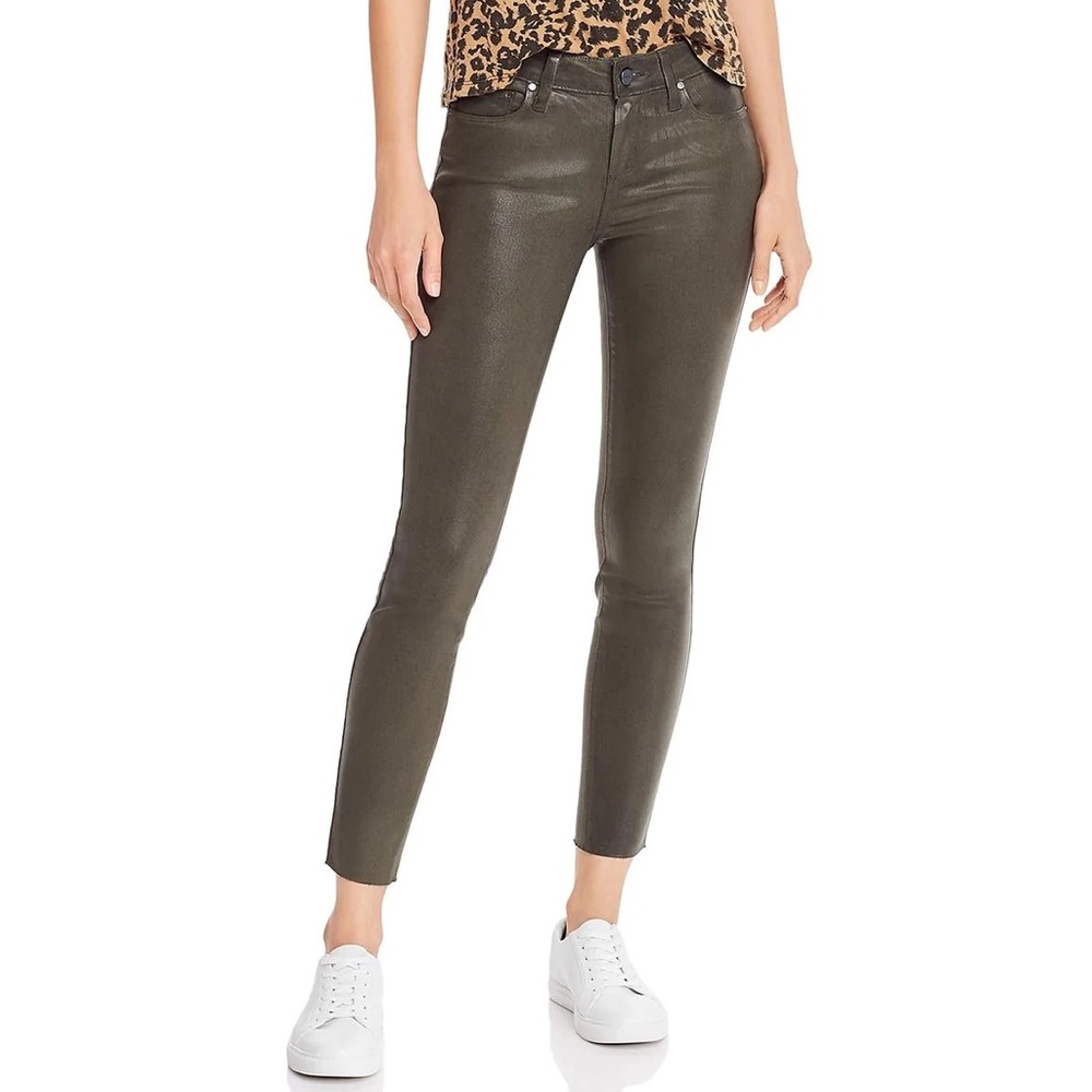 PAIGE COATED RAW HEM ANKLE JEANS Forest Night Luxe Coating size 30
